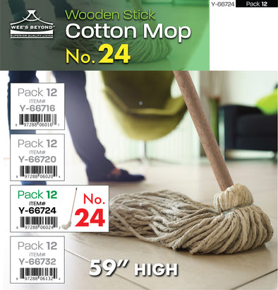 #Y-66724 Cotton Mop No.24 w/Wooden Stick 59"H (case pack 12 pcs)