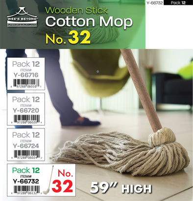 #Y-66732 Cotton Mop No.32 w/Wooden Stick 59"H (case pack 12 pcs)