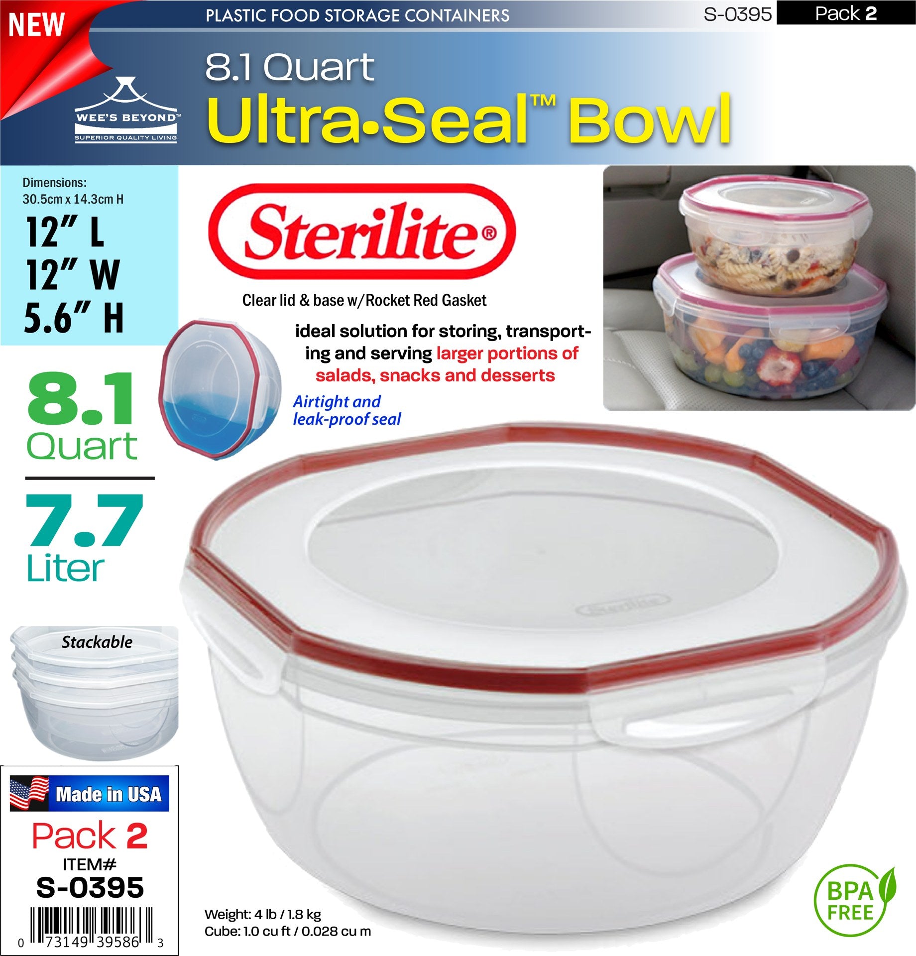 Sterilite Rocket Red Seal 2.5 Qt Plastic Food Storage Containers w