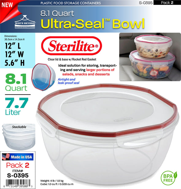 #S-0395 Sterilite Plastic Ultra¥Sealª 8.1 Quart Bowl (case pack 2 pcs)