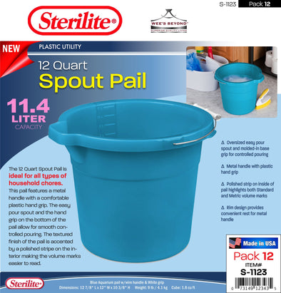 #S-1123 Sterilite Plastic 12 Quart Spout Pail (case pack 12 pcs)