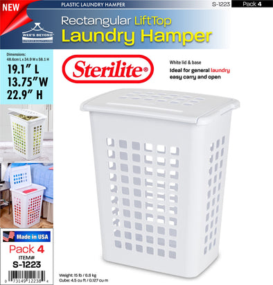 #S-1223 Sterilite Plastic Rectangular LiftTop Laundry Hamper (case pack 4 pcs)