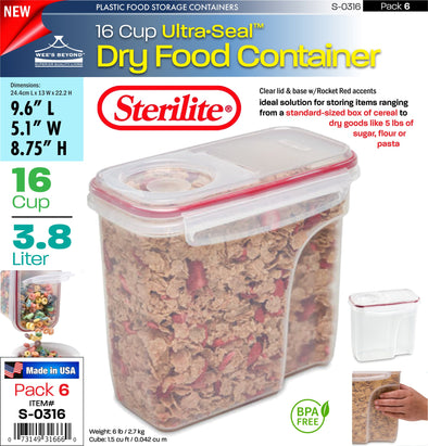 #S-0316 Sterilite Plastic Ultra¥Sealª 16.0 Cup Dry Food Container (case pack 6 pcs)