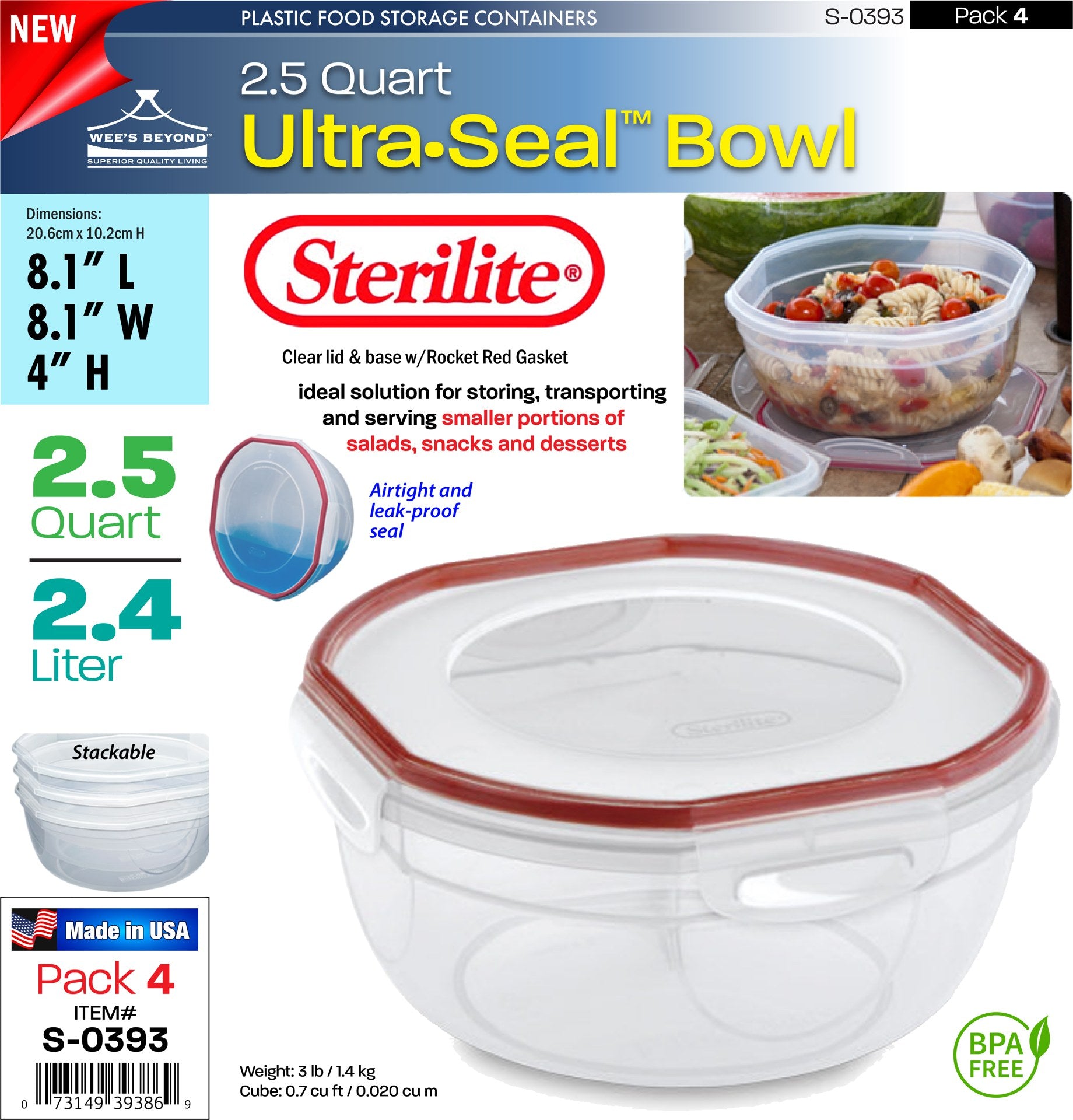 Sterilite Ultra Seal 2.5 Quart Plastic Food Storage Containers w