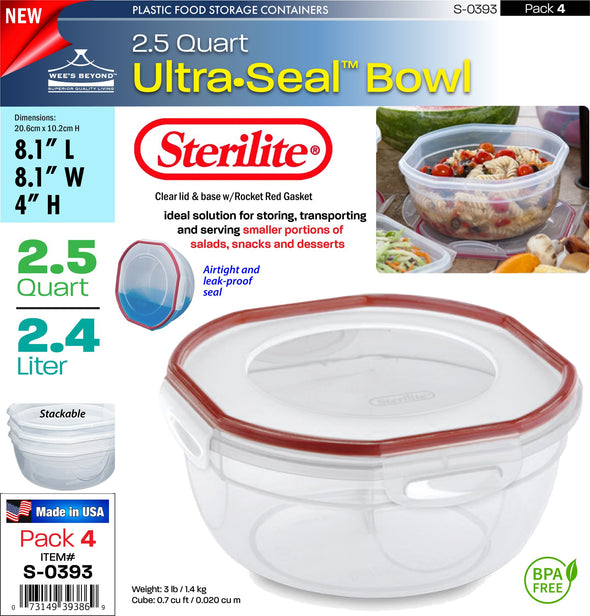 #S-0393 Sterilite Plastic Ultra¥Sealª 2.5 Quart Bowl (case pack 4 pcs)