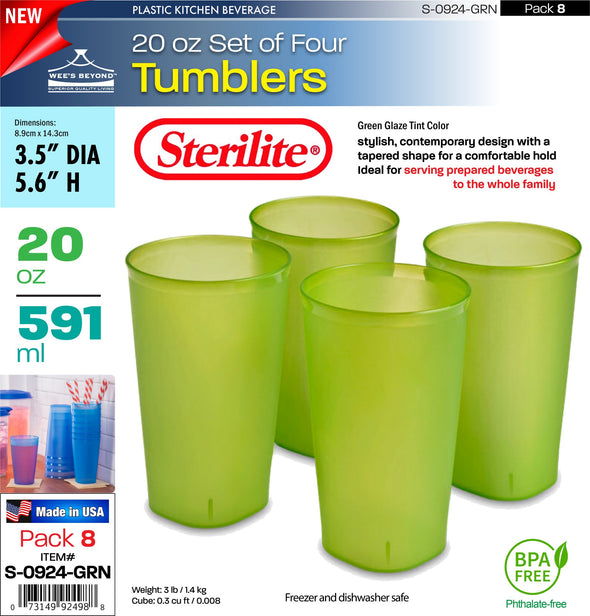#S-0924-GRN Sterilite Plastic Set of Four 20 Ounce Tumblers Green (case pack 8 pcs)