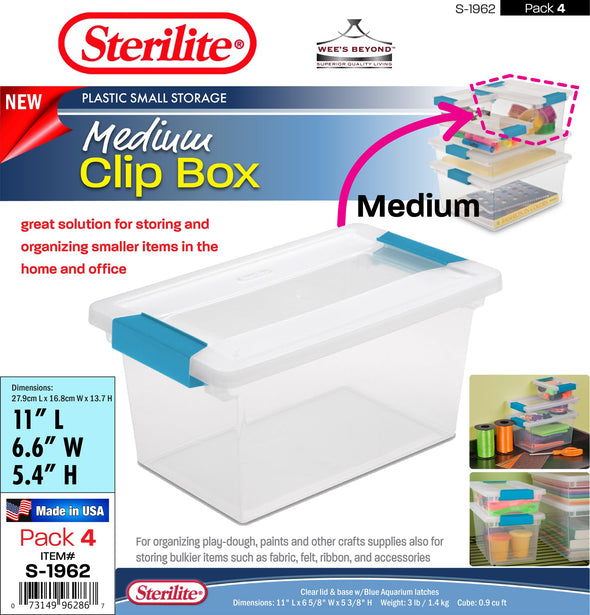 #S-1962 Sterilite Plastic Medium Clip Box (case pack 4 pcs)