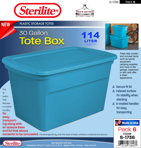 #S-1736 Sterilite Plastic Blue Aquarium 30 Gallon Tote Box (case pack 6 pcs)