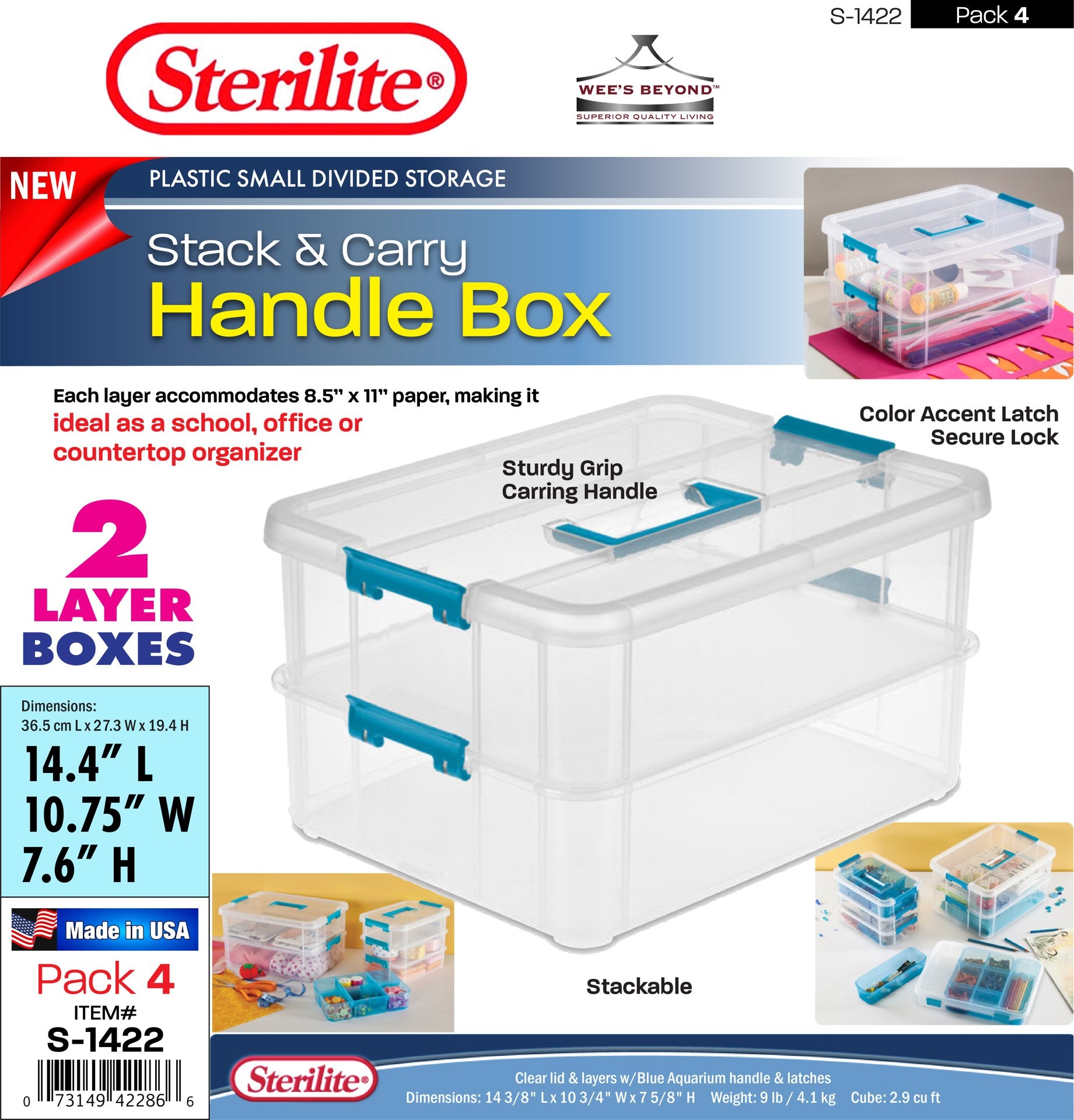 Lot of 2 Sterilite Stack and Carry 2-Layer Handle Box - Clear, 14
