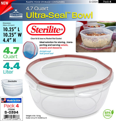 #S-0394 Sterilite Plastic Ultra¥Sealª 4.7 Quart Bowl (case pack 4 pcs)