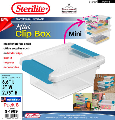 #S-1969 Sterilite Plastic Mini Clip Box (case pack 6 pcs)