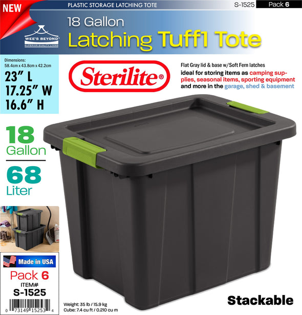#S-1525 Sterilite Plastic 18 Gallon Latching Tuff1 Tote (case pack 6 pcs)