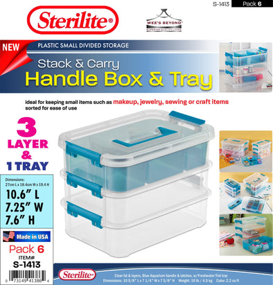 #S-1413 Sterilite Plastic 3-Layer Stack & Carry Handle Boxes & Tray (case pack 6 pcs)