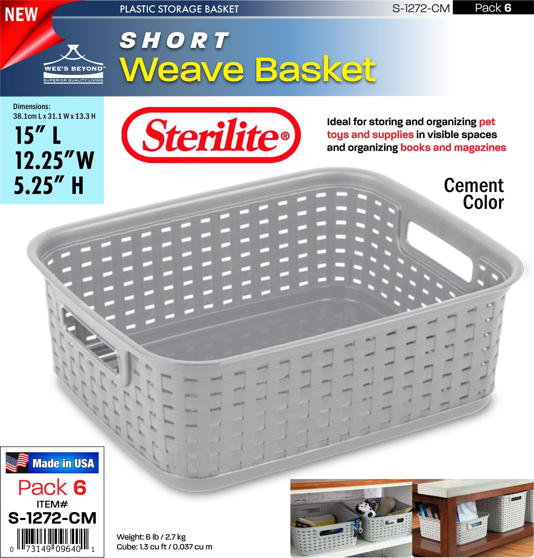Sterilite Short Weave Grey Cement Basket