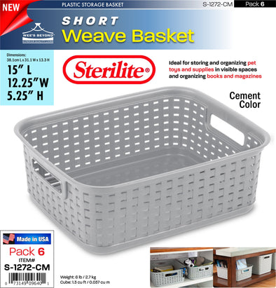 #S-1272-CM Sterilite Plastic Short Weave Basket- Cement (case pack 6 pcs)