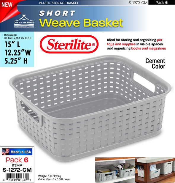#S-1272-CM Sterilite Plastic Short Weave Basket- Cement (case pack 6 pcs)