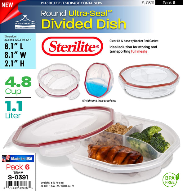 #S-0391 Sterilite Plastic Ultra¥Sealª 4.8 Cup Round Divided Dish (case pack 6 pcs)